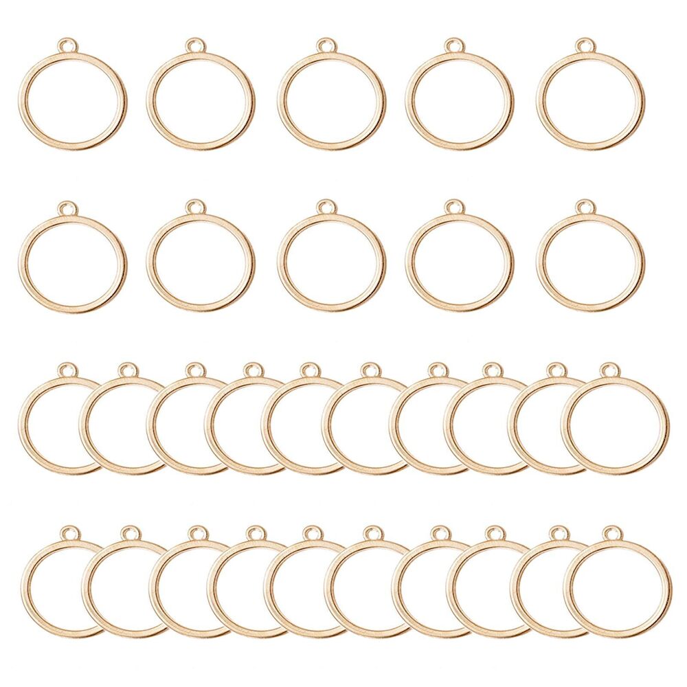 8274 60 Pcs Metal Open Bezel Hollow Mold Pendants, Round Frame Pendants